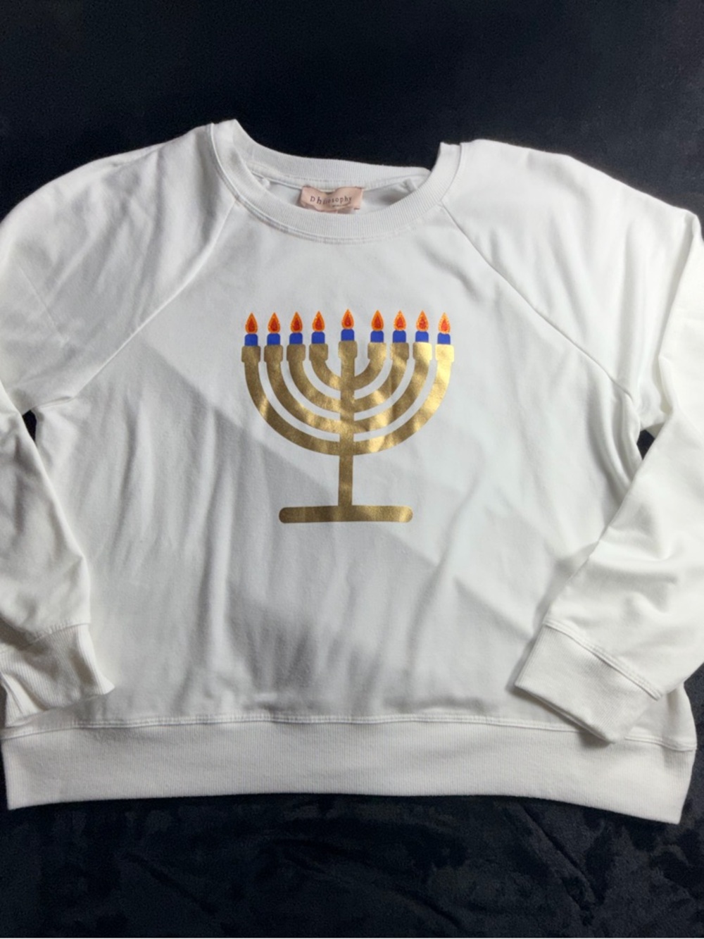 Philosophy Hanukkah Menorah Gold Graphic Sweatshirt White XL EUC